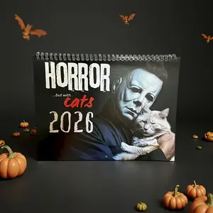 2026 Horror Cat Calendar, Desk Calendar, Elegant Design, Includes 12 Months Dates & Holidays, Perfect for Office, Living Room, Bedroom, Cat Lovers' Choice