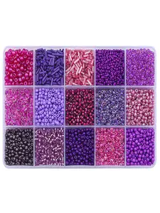 Boho Style Multicolor Ombre Glass Beads, Bead Assortment, 1 Box 15 Grids Glass Beads, Professional DIY Supplies for Necklace & Bracelet Making