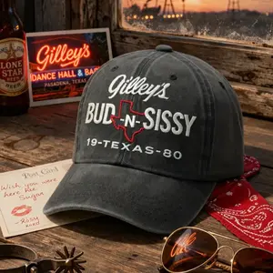 Premium Bud n Sissy Wash Hat, Texas 1980 Cowboy License Plate Hat – Retro Urban Vibes Vintage Embroidered Hat