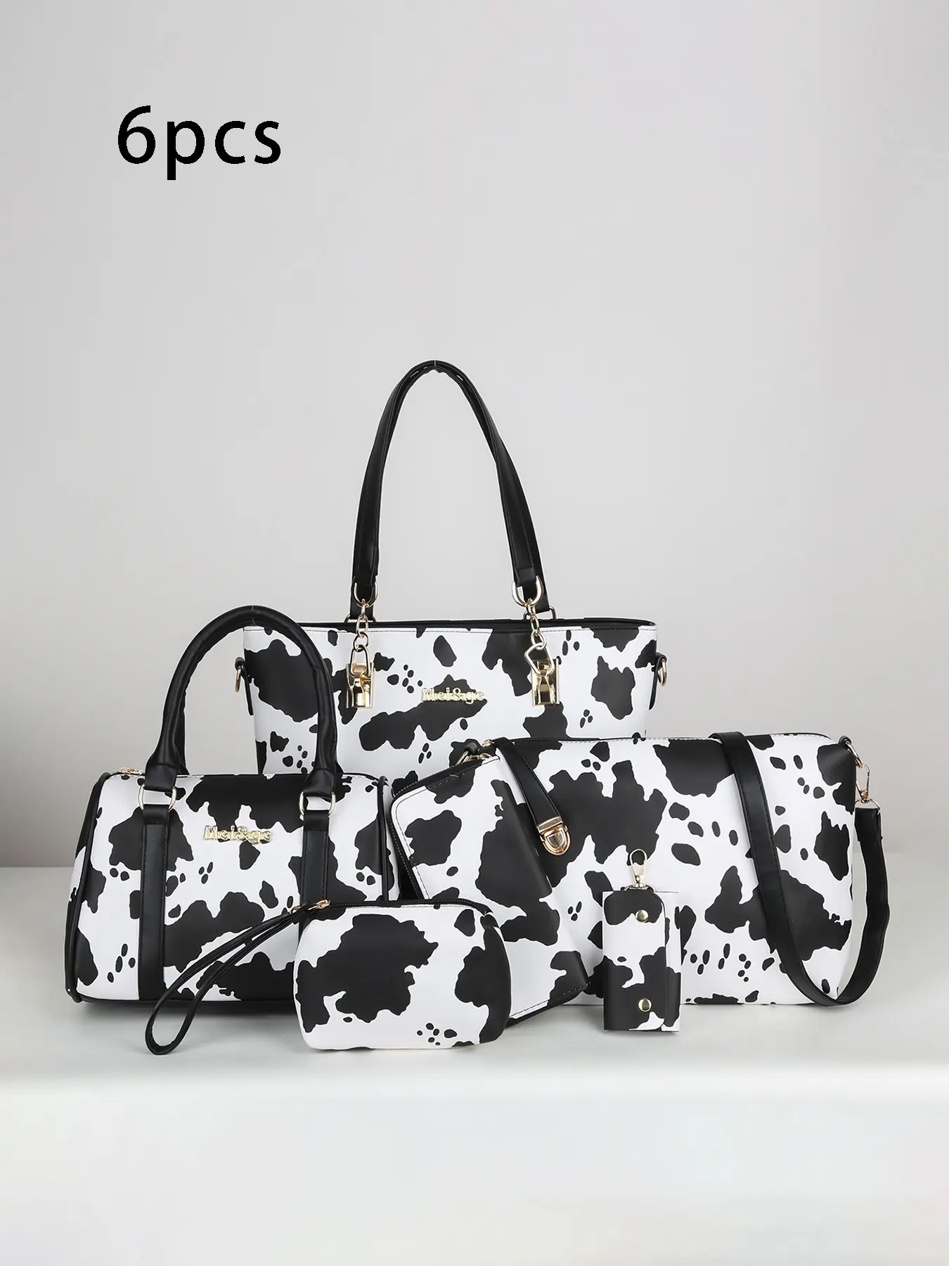 Ladies' Bag Set, Fashionable Cow Pattern Design, Simple & Elegant Style, Versatile Six-Piece Travel Commuting Essentials, Daily Use Travel Bags
