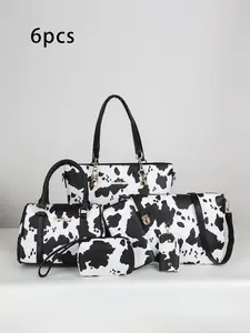 Ladies' Bag Set, Fashionable Simple Casual Design, Full Body Printed, Versatile Practical Six Piece Set for Daily Travel Commuting