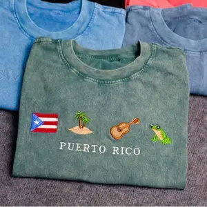 Puerto Rico Embroidery Shirt, Puerto Rico Embroidered Icons, Comfort Colors Embroidered Shirt
