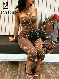 2 Piece Retro Polka Dot Set, Busty Bodycon, Classic Print, French Chic Style, Versatile for Daily Wear, Dates, Parties