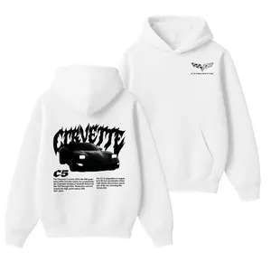 Corvette C5 Hoodie, White Sweatshirt with Black C5 Graphic, Retro Chevy Racing Pullover for Car Lovers & Gearheads