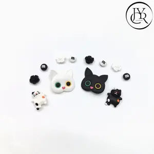 Fashionable and Versatile Hole Shoe DIY Shoe Clips Slipper Accessories Cute Black and White Cat Hole Shoe Charms Shoe Clips/Charms for Hole Shoe
