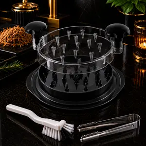 Manual Chicken Shredder Tool with Twist Design, Transparent Lid & Anti-Slip Base, Large Visible Shredder with Cleaning Brush & Tongs for Chicken, Beef & Vegetables