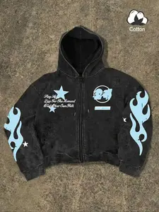 Unisex Hooded Knit Cardigan Jacket, Retro Casual Style for Fall & Winter, Fitted and Moderate Thickness Fashion Wear