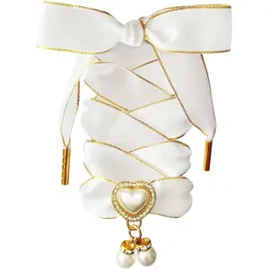 Fashionable Satin Ribbon Shoe Laces with Bling Pearl Charms for Girls & Women-USA