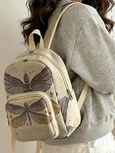 1 piece of dragonfly pattern 'DRAGONFLY' 2D printed lady's backpack, velvet texture + layered storage + light weight reduction | Suitable for students to go to class/stroll out/short trips | Combines atmosphere with practicality