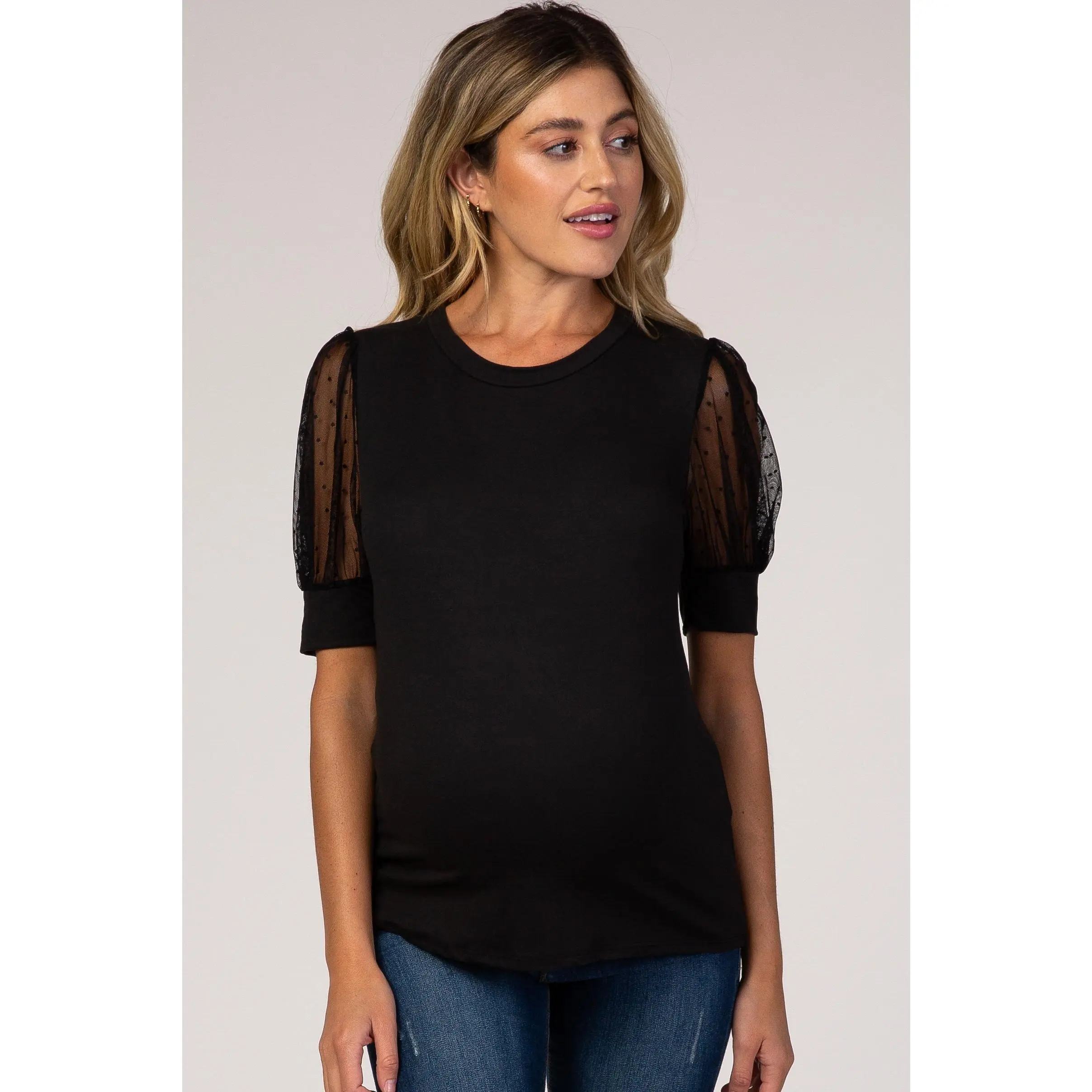 Black Mesh Sleeve Maternity Top, Maternity Wear, Pregnancy Clothes, Classic, Date Night