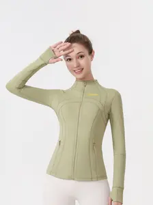 Slim Fit High Collar Jacket for Women – Gold Zipper Moisture-Wicking Long Sleeve Layer with Thumbholes