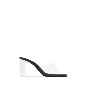 Vivian Clear Strap Mule Heels - Black