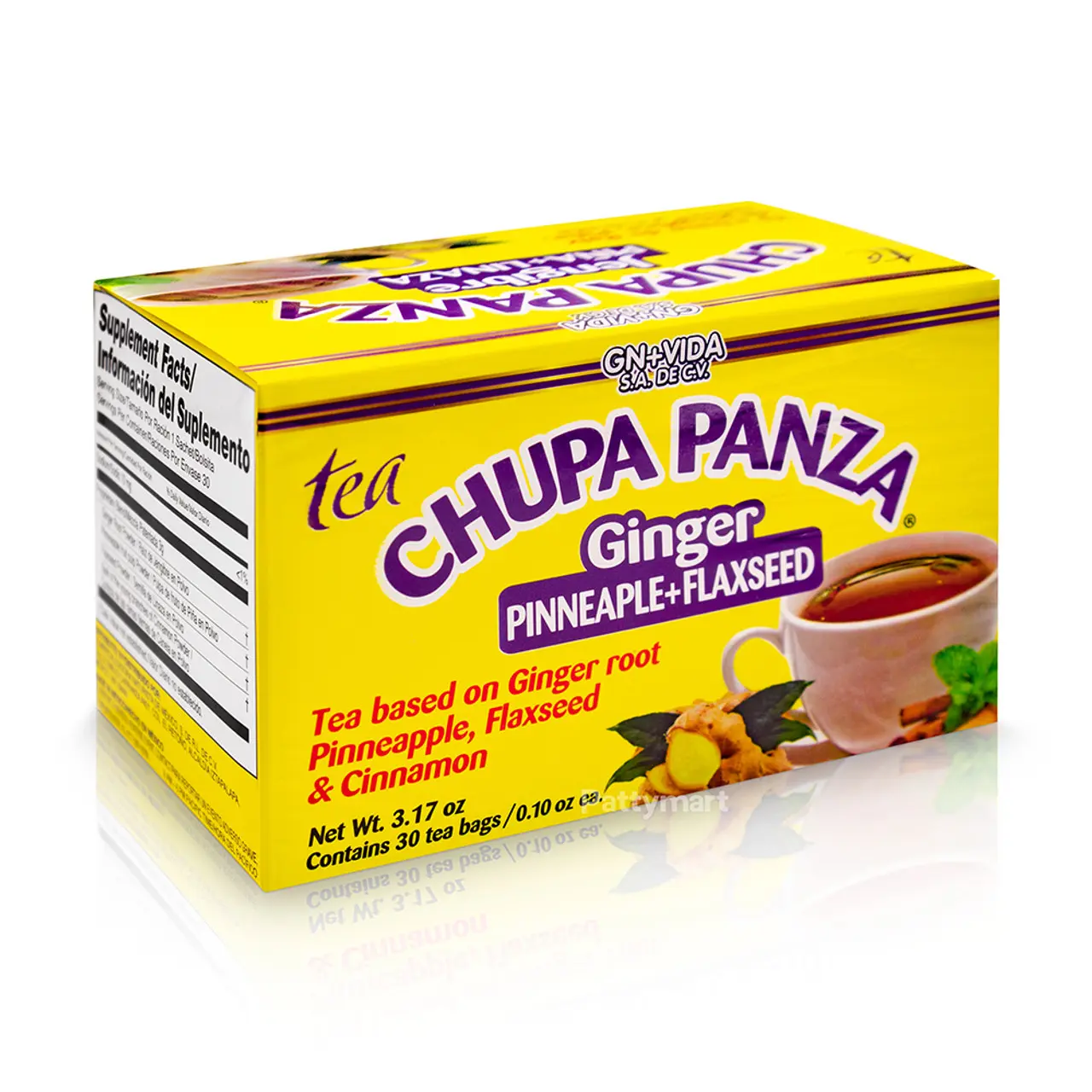 CHUPA PANZA Caffeine-Free Packaged Herbal Tea with Cinnamon, Ginger Root and Pineapple, Tea Bags Beverage