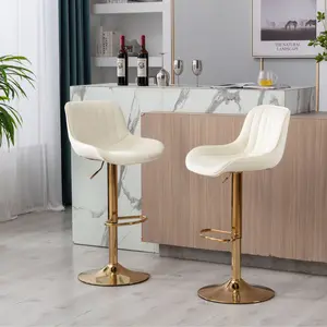 Chrome Footrest and Base Swivel Height Adjustable Mechanical Lifting Velvet + Golden Leg Simple Bar Stool,Set of 2,Ivory Furniture Lounge gaming chair vanity chair Modern Aesthetic criss cross chair gaming chair