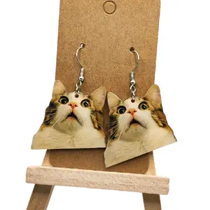 Cute Cat Face Meme Earrings Lightweight Plastic Fashion Accessory with Popular Meme Phrase for Women
