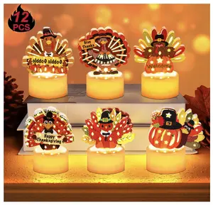 12 PCS Thanksgiving Table Decorations Turkey Tea Lights Candles, LED Flameless Tealight Candles Battery Operated Thanksgiving Decorations Turkey Centerpieces for Table Home Indoor Party Decor