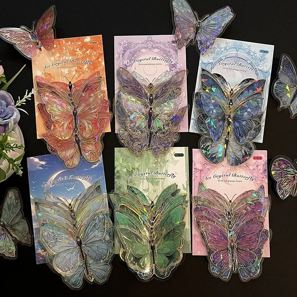 6PCS Holographic Butterfly Wall Stickers, Laser Gold Foil PET Decorative Decals, Random Mix for Bedroom Decor, Journals, Scrapbooking & DIY Crafts