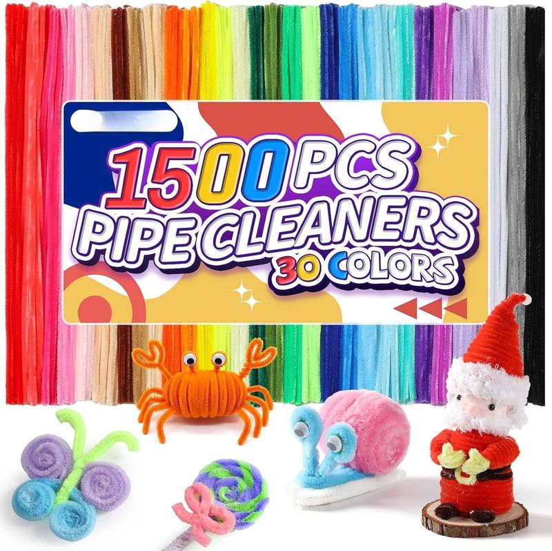 1500 count 30 Colors Quality Pipe Cleaners Bulk, Thick Pipe Cleaners Craft for DIY Craft Projects, Multicolored Limpia Pipas for Art Supplies & Materials, Rainbow Chenille Stems(12inch*6mm)
