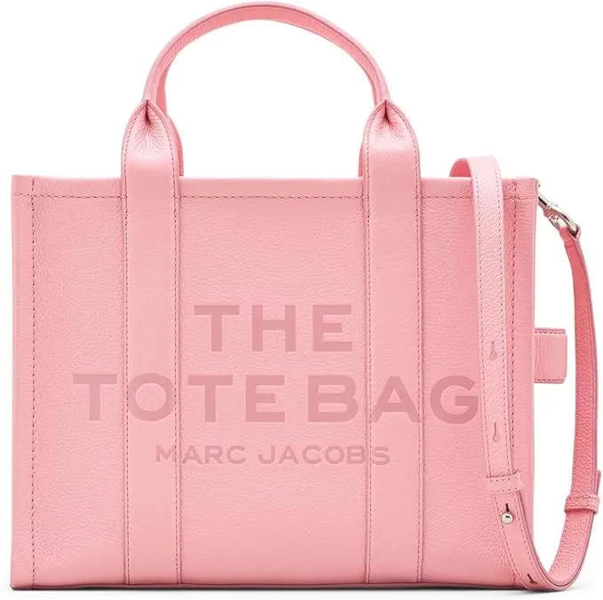 Women's Full Grain Leather Medium Tote Bag - Marc Jacobs, Ribbon Pink, 1 Zip Inner Pocket, Chunky Zip, Debossed Logo, Crossbody Option, H004L01PF21-669, Crossbody Or Tote