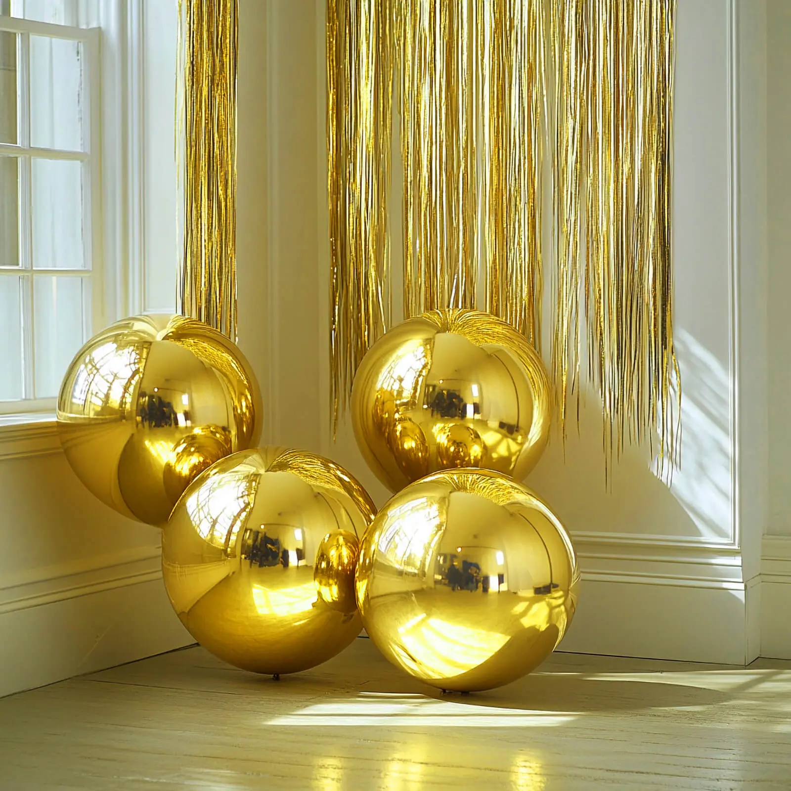 39-Inch Large Size 4-Pack Metallic Gold Orbz Mylar Foil Balloons, Helium/Air-Filled Sphere Balloon Decor for Baby Shower, Graduation Party