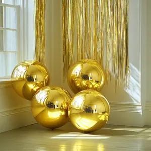 4-Pack Orbz Mylar Foil Balloons, 39" Metallic Gold Large Round Sphere Helium/Air-Filled Decorations for Baby Shower, Bachelorette Party, Birthday Party