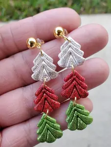 3 Tier Christmas Tree Dangles-Handmade Polymer Clay Earrings