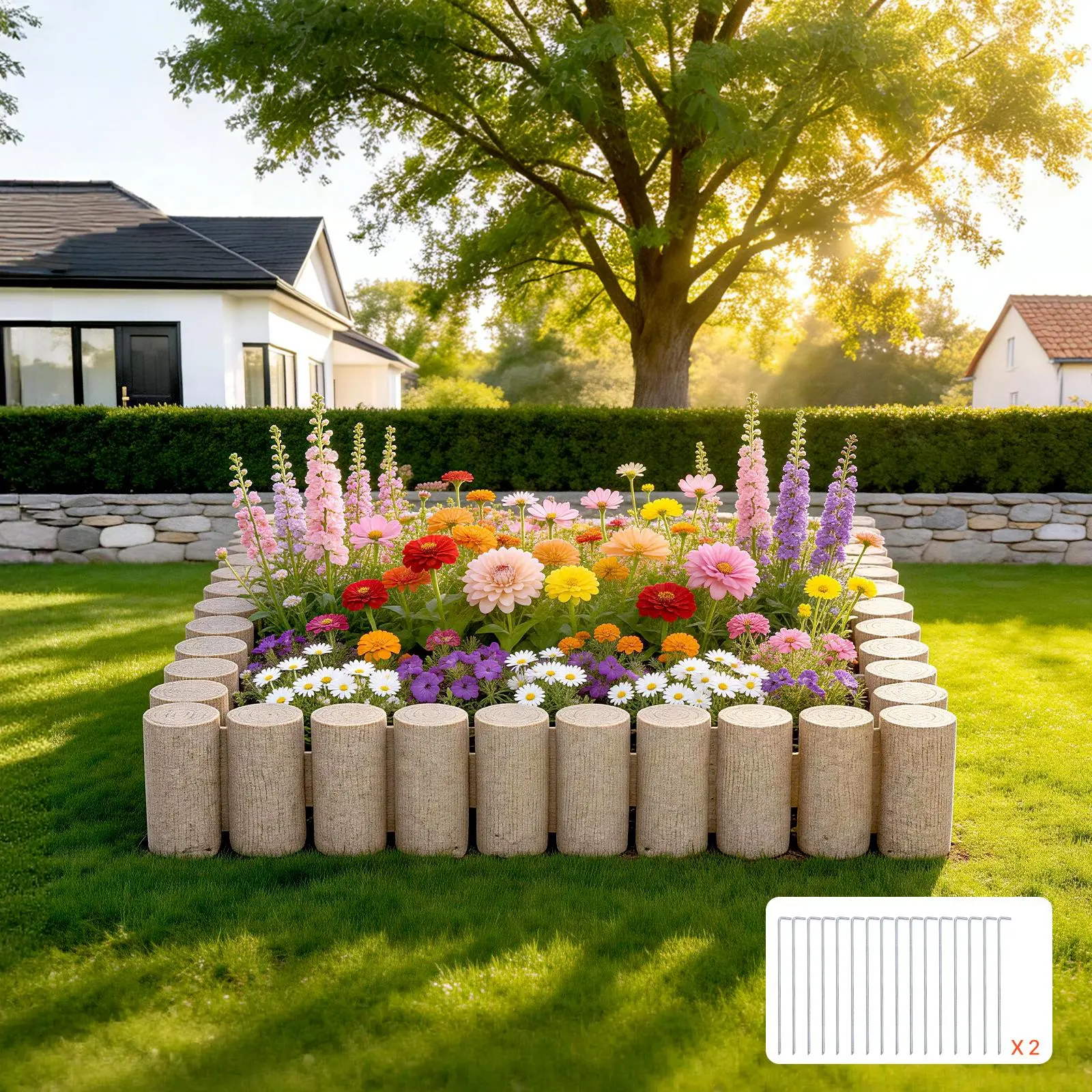 VEVOR Faux Wood Landscape Edging, 13.7 ft Kit, No Dig Garden Edging Border, Blocks for Lawn, Flower Beds, Pathways, Yards, 4 Pack Each Section Has 10 Logs 41.14"L x 3.74"W x 7.48"H, 32 Spikes, Beige#BackToSchool