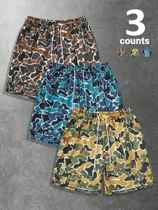 Men's Summer Versatile Camo Shorts, Multi-Color 3-Pack, Lightweight Breathable Fabric, Casual Street Style, Beach Vacation Essentials