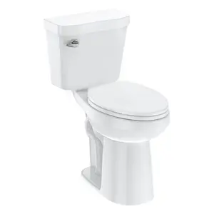 Elongated ADA 21” High Toilet for Bathrooms – Two-Piece Toilet, Ceramic and Plastic Lid Raised Toilet, Soft Close Seat, Top Press Flush Split Toilets (Elongated).