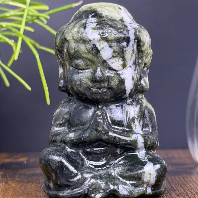 Green Serpentine Buddha Statue - Handcrafted Spiritual Decor for Home Altar, Meditation Space