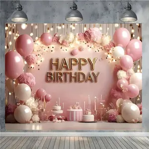 1pc 2D Shiny Princess Theme Flower and Cake Birthday Poster, Party Banner Pull Flag, Vinyl Ink Print, Party Decor, Birthday Gift