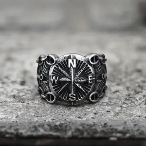 GTHIC Vintage Northern Pirate Compass Stainless Steel Marine Ring Amulet Ring for Sailor Daily Wear Birthday Gift