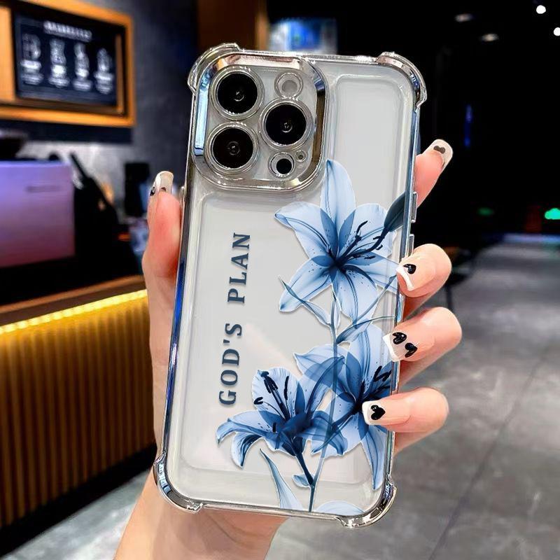 God's Plan Divine Purpose Blue Lily Illustration Phone Case. FourReinforced Corners Effectively Buffer Falling Impact, Wear-Resistant Ink Makes Pattern Not Easy To Fade. Suitable for iPhone 17.16.15.14.13.12.