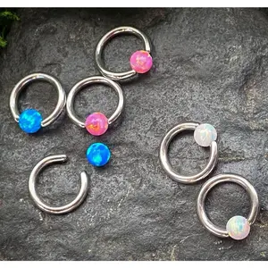 PAIR Synthetic Opal Ball Captive Bead Rings Tragus Helix CBR Body Jewelry