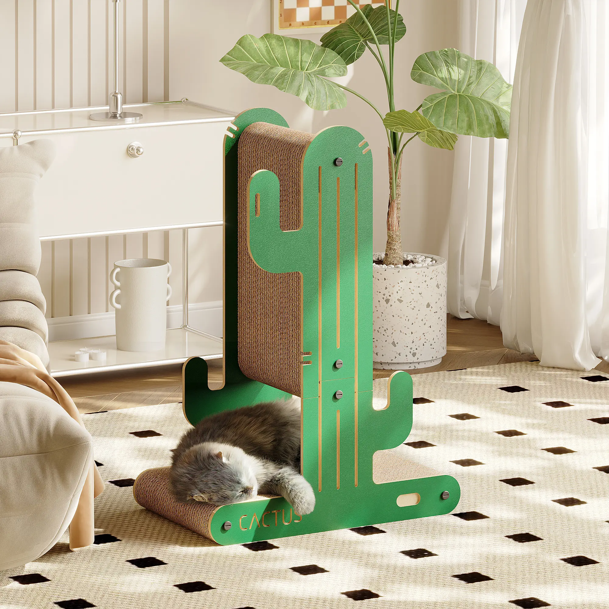 Green Cactus Cat Scratch Board with Ball Durable Scratch resistant Scratch resistant Scratch Board Cat Scratch