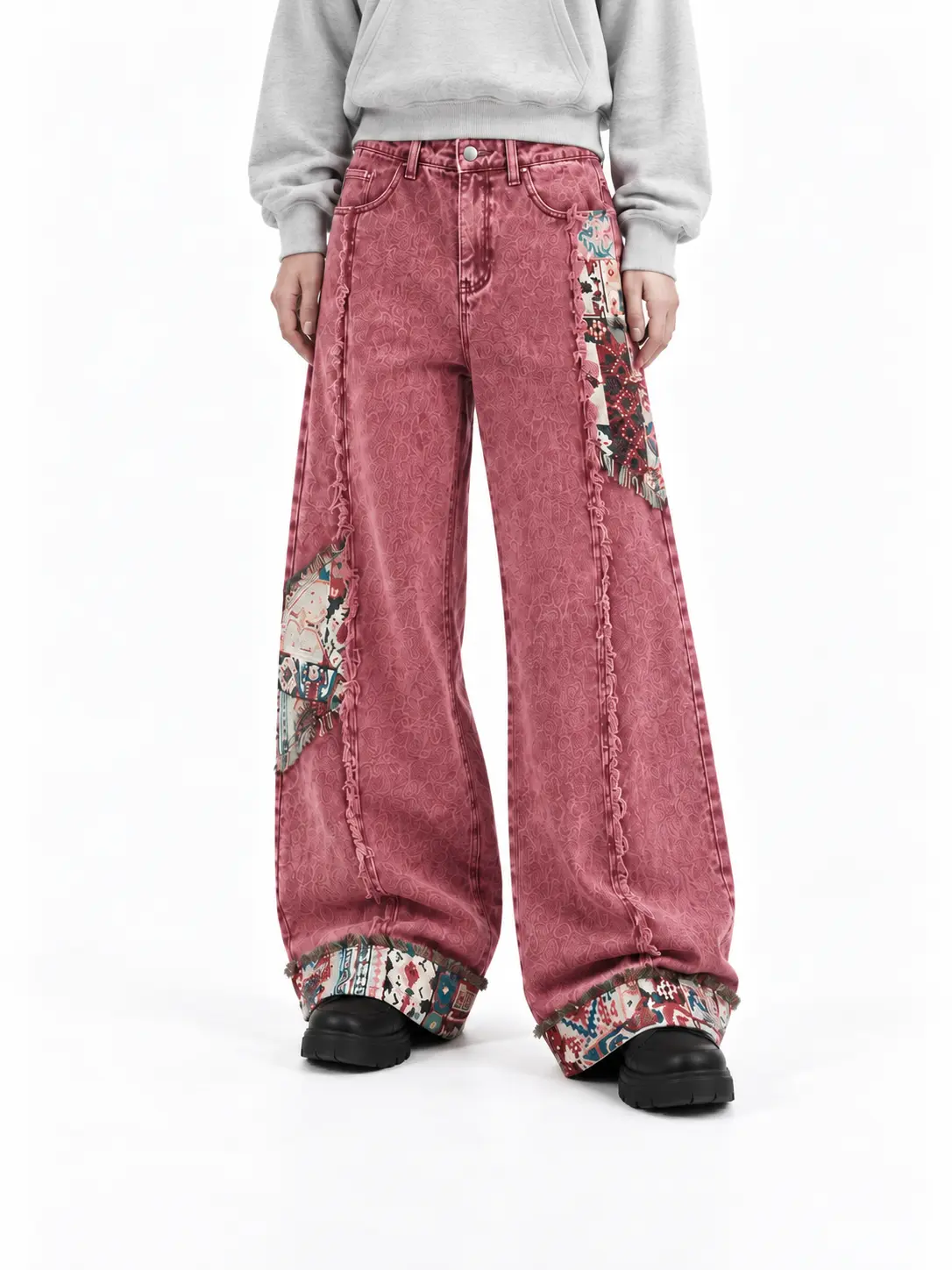 Aelfric Eden Patchwork Distressed Baggy Wide-Leg Jeans with Pockets Soft Denim Casual Streetwear Vintage Y2K Pantstressed Pants,clothes for back to school,first day of school outfits