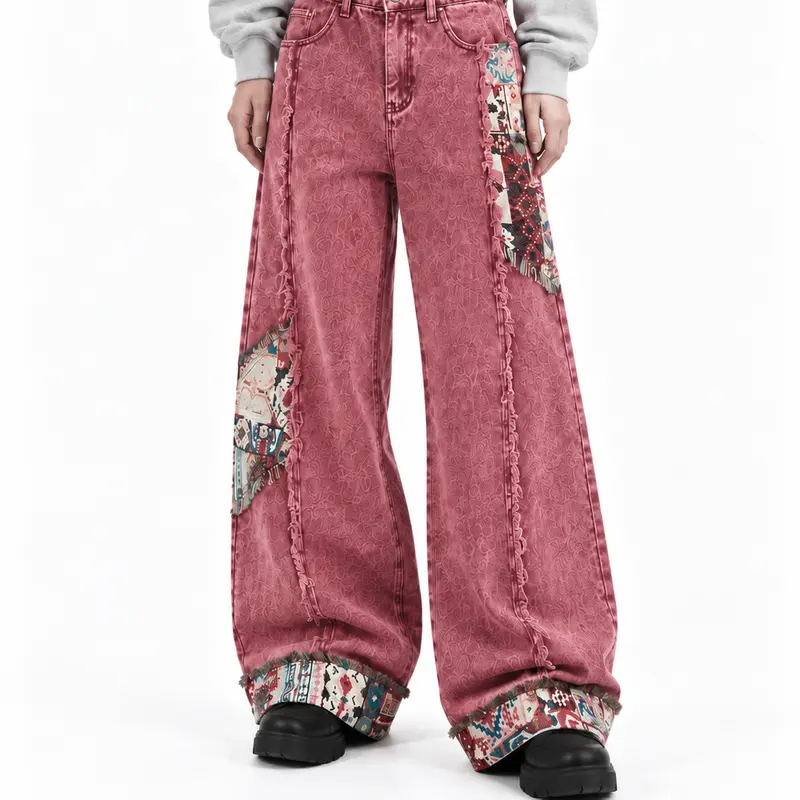 Aelfric Eden Patchwork Distressed Baggy Wide-Leg Jeans with Pockets Soft Denim Casual Streetwear Vintage Y2K Pantstressed Pants,clothes for back to school,first day of school outfits
