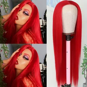 32 Inch Long Straight Red Lace Front Wigs For Women Glueless Hair Pre Plucked Hair Line Heat Resistant Synthetic Lace Wig For Daily Party Cosplay Use
