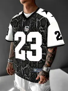 Men's Number Print Round Neck Short Sleeve T-shirt, Loose Casual Versatile Style Graphic Tee, Street Fashion Trendy Top for Summer, Active T Shirts