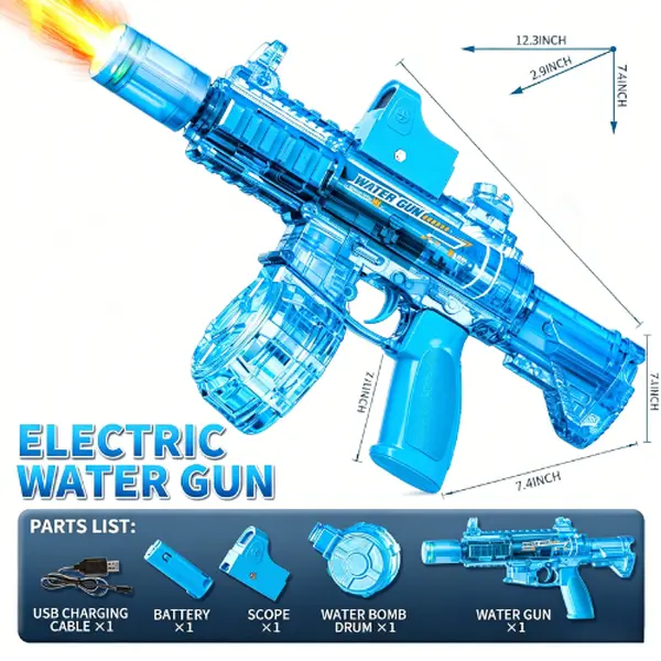 Ultimate Electric Water Gun, Powerful Automatic Water Blaster with Glowing Nozzle, 320cc Large Capacity, 32FT Long Shooting Range, Summer Outdoor pool party Water Play Toy for Kids & Adults #Summervibes