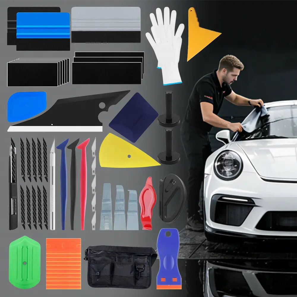Abs+Rubber Bubble-Free Multi-Tip Vinyl Install Tool Kit, Automotive Car Vinyl Wrap Squeegee Set for Car Wrapping, Window Tinting - Home Improvement Building Supplies, Multi-Tip Set