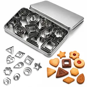 30Pcs Mini Cookie Cutter Set with Box, Small Stainless Steel Fruit Veggie Tiny Polymer Clay Cutters, Geometric Set for Biscuit Mold, Out Pastry Dough, Pie Crust, Fruit, Fondant