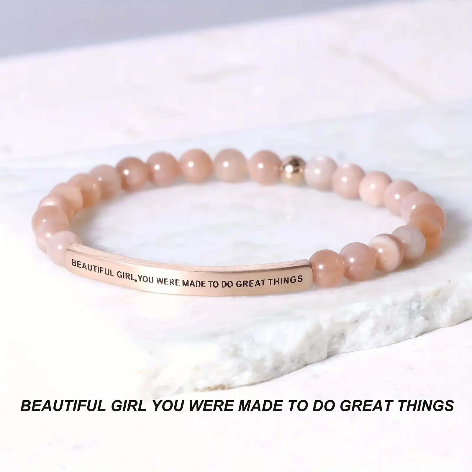 Crystal Cuff Bracelet for Women, Dainty Inspirational Jewelry with Engraving - "Beautiful Girl You Were Made to Do Great Things", Dainty Crystal Bracelet