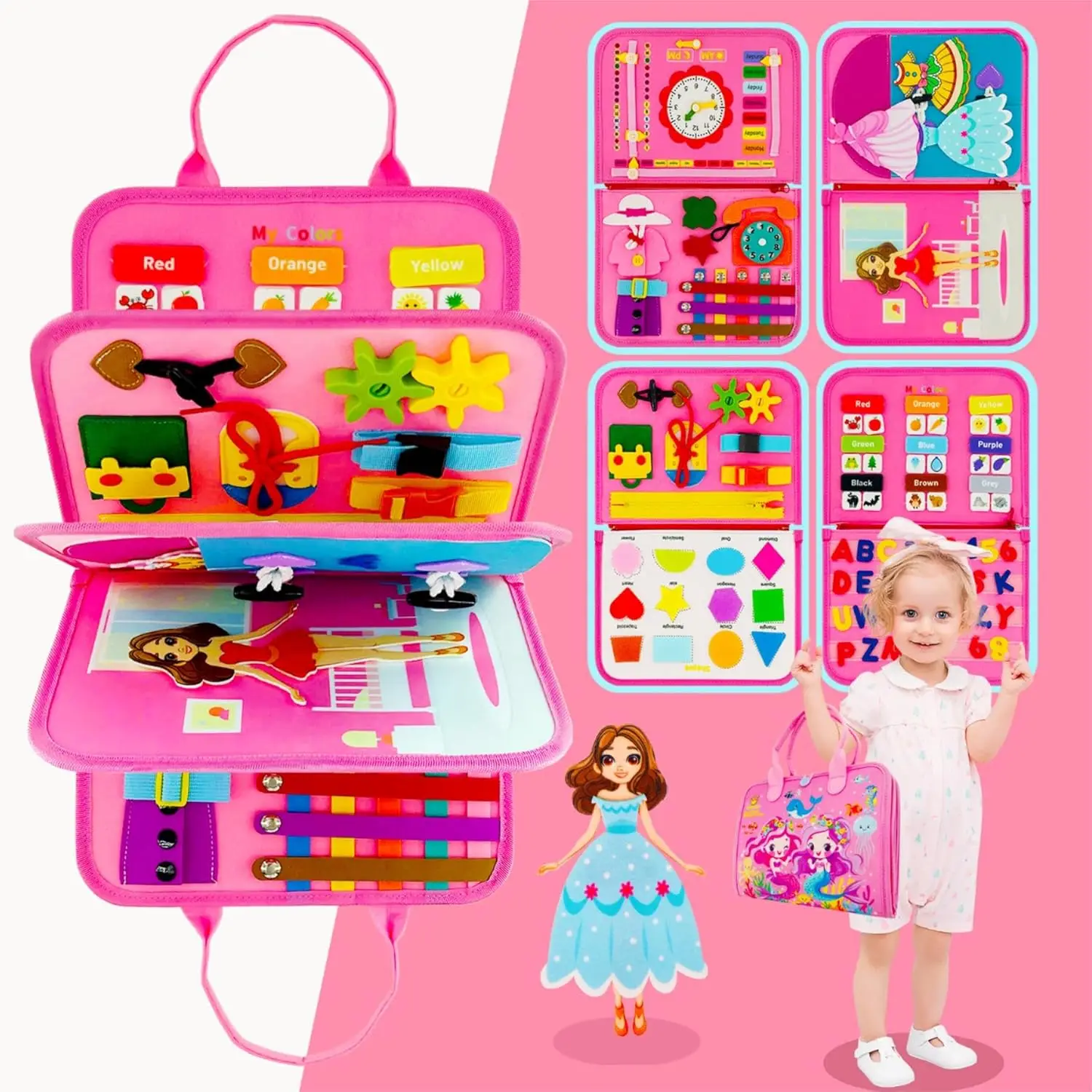 Montessori Busy Board for Toddlers Ages 1-6 – Educational Travel Toy for Fine Motor Skills, Sensory Learning & Preschool Activities – Busy Book for Ca