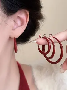 1 pair of 2026 new fashion minimalist style ankara red exaggerated large hoop earrings, the focal choice for daily outfits, the perfect holiday gift for her, suitable for any season and festive occasion, elegant jewelry, party jewelry, birthday gift