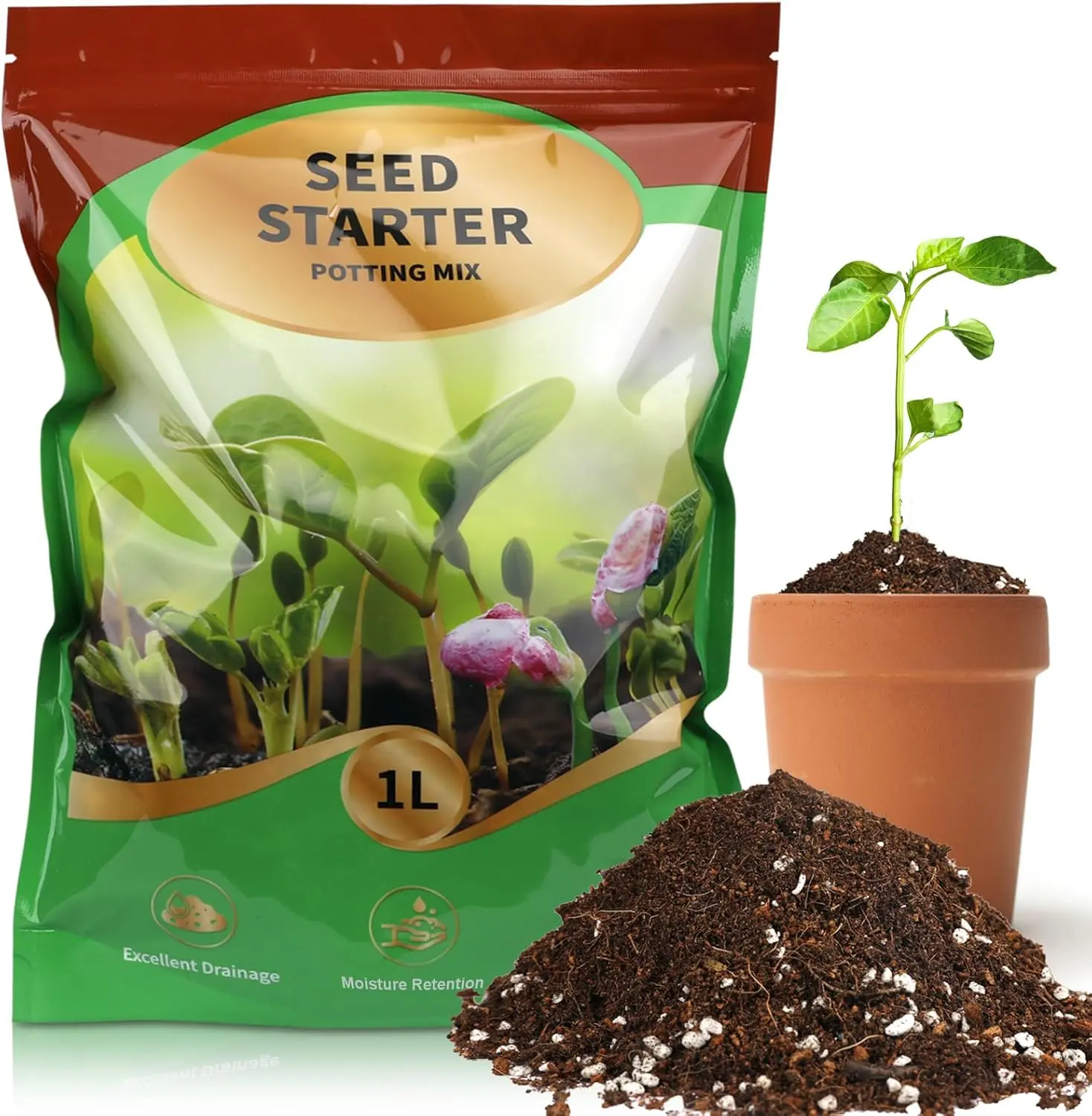 Seed Starter Potting Soil Mix 1qt, Seed Starting Mix for Germination and Growth, Loamy Compost Well-Drainaged Soil Fit for Vegetable, Flower, houseplant