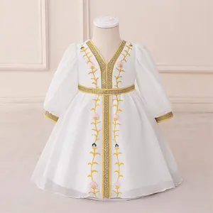6M-3Y White 03 Anniversary Baby Girls Clothes Infant Birthday Embroidery Muslim Cocktail Dress Toddler Pageant Newborn Ball Gown Princess Baptism Frock