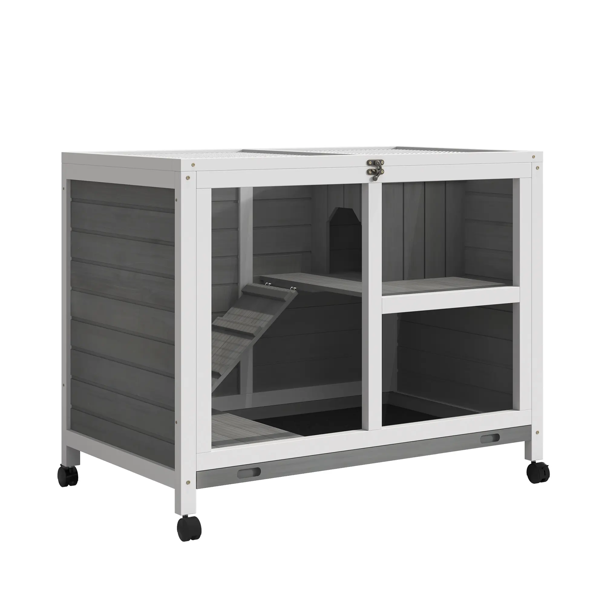 Desk-Sized Rabbit Hutch – 4 Wheels, Compact Design. Plexiglass Front, Openable Top & Crystal Clear Window. No-Leak Tray. For 1 Rabbit. 36" L x 21" W x 28.75" H