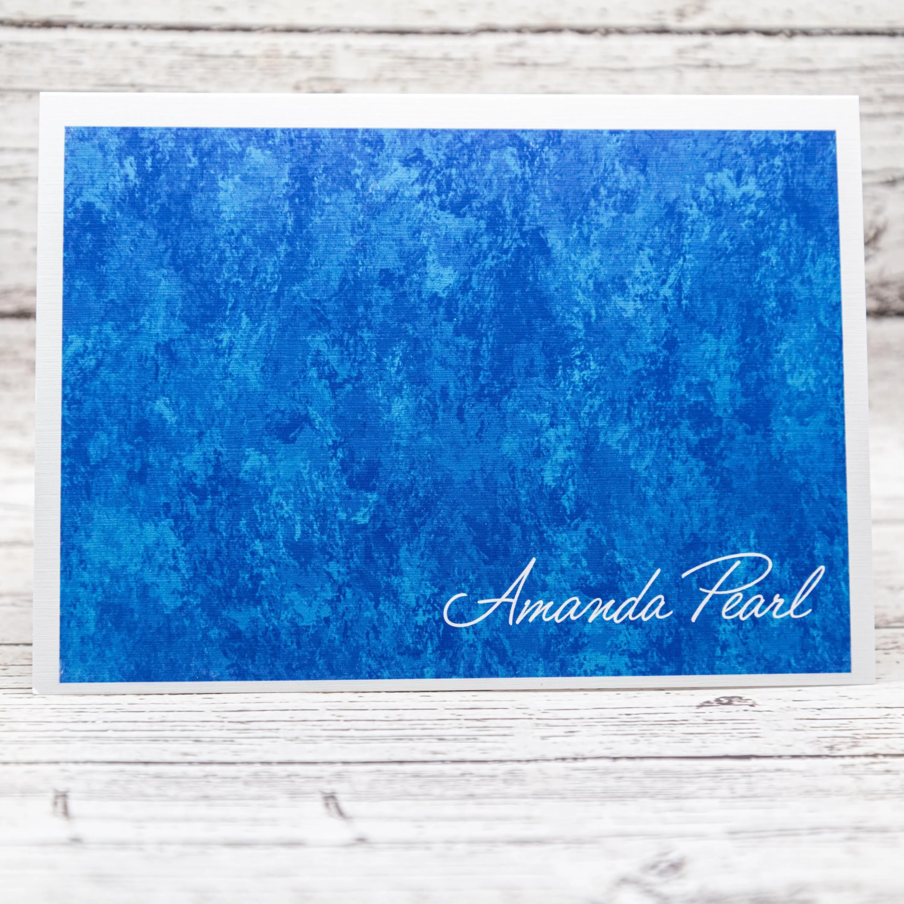 Personalized Set of Notecards with Envelopes Abstract Blue Artistic Linen Paper Greeting Card Bundle 4.5 x 6.25 Inches stationery supplies note