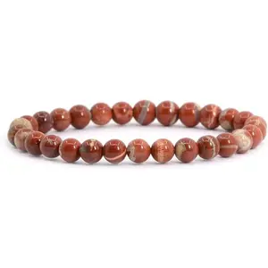 Natural Red River Jasper Gemstone 6mm Round Beads Stretch Bracelet 6.5" Unisex